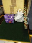 Box Containing Christmas Decorations and a Card Table
