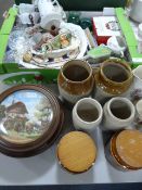 Mixed Box of Bric-a-Brac, Commemorative Ware, Hornsea Pottery, Stone Jars, Etc