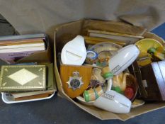 *Assorted Hardback Books and a Box Containing Vintage Lamp Shades, Decorative Ware, Writing Books,