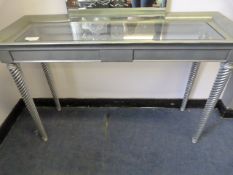Silver Hall Table with Glass Top on Tapered Barley Twist Legs