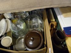 Box Containing Chopping Boards, Food Processor and a Box Containing Assorted Pyrex, Etc