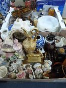 Two Boxes Containing Assorted Olive Wood Items, Souvenir Pieces, Ginger Jars, Coffee Grinders, Etc