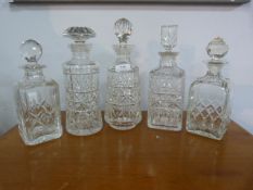 Five Cut Glass Decanters