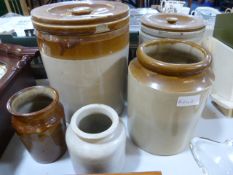 Collection of Five Stoneware Jars (Two with Lids)