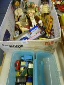 Box Containing Assorted Collectible Die-cast Toys, Costume Dolls, Souvenir Pieces, Etc