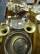 Collection of Silver Plated Ware Including; Candle Sticks, Goblets, Specimen Vases, Trays, Etc