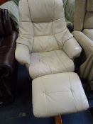 Stress-less Style Cream Leather Reclining Chair with Matching Footstool