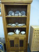 Pine and Copper Open Fronted Display Unit over Cupboard