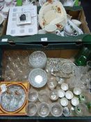 Two Boxes of Assorted Decorative Items, Dinner Service, Cut Glass, Etc