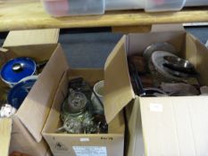 Three Boxes OF assorted Kitchenalia, Decorative Ware, Cut Glass, Pots, Pans, Etc