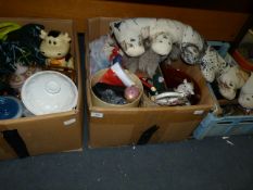 Three Boxes Containing Decorative Items, Plant pots, Cookie Jars, Etc