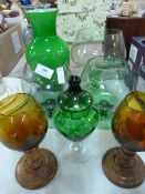 Collection of Green and Amber Glassware