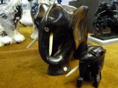 Two Carved Wood Elephants