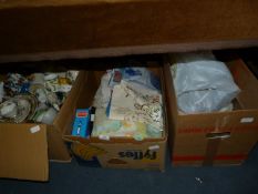 Three Boxes Containing Assorted Decorative Items, Linen and Other Textiles