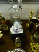 Assorted Glassware Including; Two Decanters, Paper Weights and an AshTray
