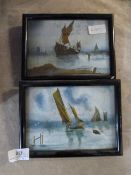 Two Framed Miniature Oil Paintings of Maritime Scenes