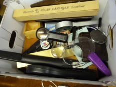 Box Containing Assorted Cribbage Boards, Darts, Shoe Horns, Etc