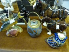Six Assorted Decorative Items Including; Horses, Owl, Etc