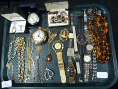 Tray Containing Assorted Costume Jewellery, Wrist and Pocket Watches, Cuff Links, Etc