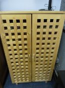 Pine Storage Cupboard Enclosed by Lattice Doors