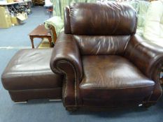 Chestnut Brown Fireside Chair with Footstool