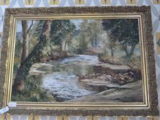 Gilt Framed Oil on Canvas Depicting a Woodland Scene by S.J.Spence