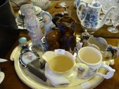 Paper Mache Tray Containing Copper Lister, Continental Figurines, Etc