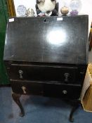 Black Bureau Over Two Drawers on Cabriole Legs with Fitted Interior