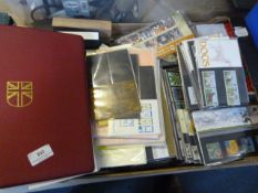 Box Containing Assorted First Aid Covers, Stamp Albums, Etc