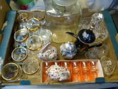 Box Containing Assorted Bohemian Glass, Imari Style Rabbits, Glassware, Etc