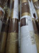 Seven Rolls of Brown with Gold Broad Stripe Vinyl Wallpaper