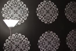 Six Rolls of Black with Silver Floral Vinyl Wallpaper CCDA01