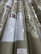 Six Rolls of Beige with Gold Floral Vinyl Wallpaper