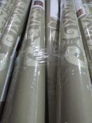 Seven Rolls of Beige with Gold Floral Vinyl Wallpaper