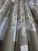 Six Rolls of Beige with Gold Floral Vinyl Wallpaper