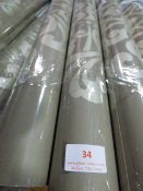 Six Rolls of Beige with Gold Floral Vinyl Wallpaper