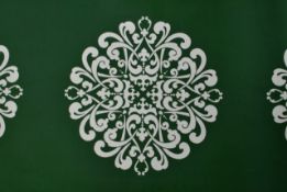 Five Rolls of Green with Mica Gold Floral Vinyl Wallpaper: CCDA07