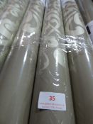 Six Rolls of Beige with Gold Floral Vinyl Wallpaper