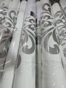 Six Rolls of White with Silver Floral Vinyl Wallpaper
