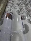 Six Rolls of White with Silver Floral Vinyl Wallpaper