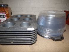 Eight Non-Stick Muffin Tins and Six Stainless Steel Cake Domes