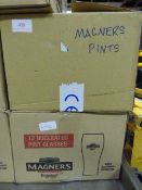 Two Boxes of Twelve Branded Pint Glasses Magners