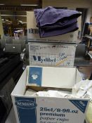 Four Boxes of Assorted Chef's Whites, Aprons, Etc