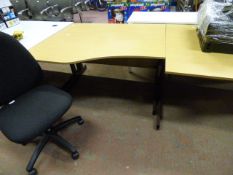 *Pair of Shaped Desks in Light Oak Finish and a Typists Swivel Chair (charcoal)