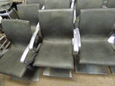 Three Salon Ambiance Gray Leather and Polished Aluminium Adjustable Height Salon Chairs