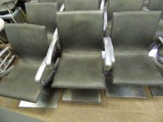 Three Salon Ambiance Gray Leather and Polished Aluminium Adjustable Height Salon Chairs