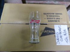 Box Containing Twenty Four Branded Budweiser Pint Glasses