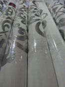 Six Rolls of White with Silver Floral Vinyl Wallpaper