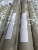 Six Rolls of Beige with Gold Floral Vinyl Wallpaper