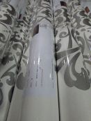 Five Rolls of White with Silver Floral Vinyl Wallpaper